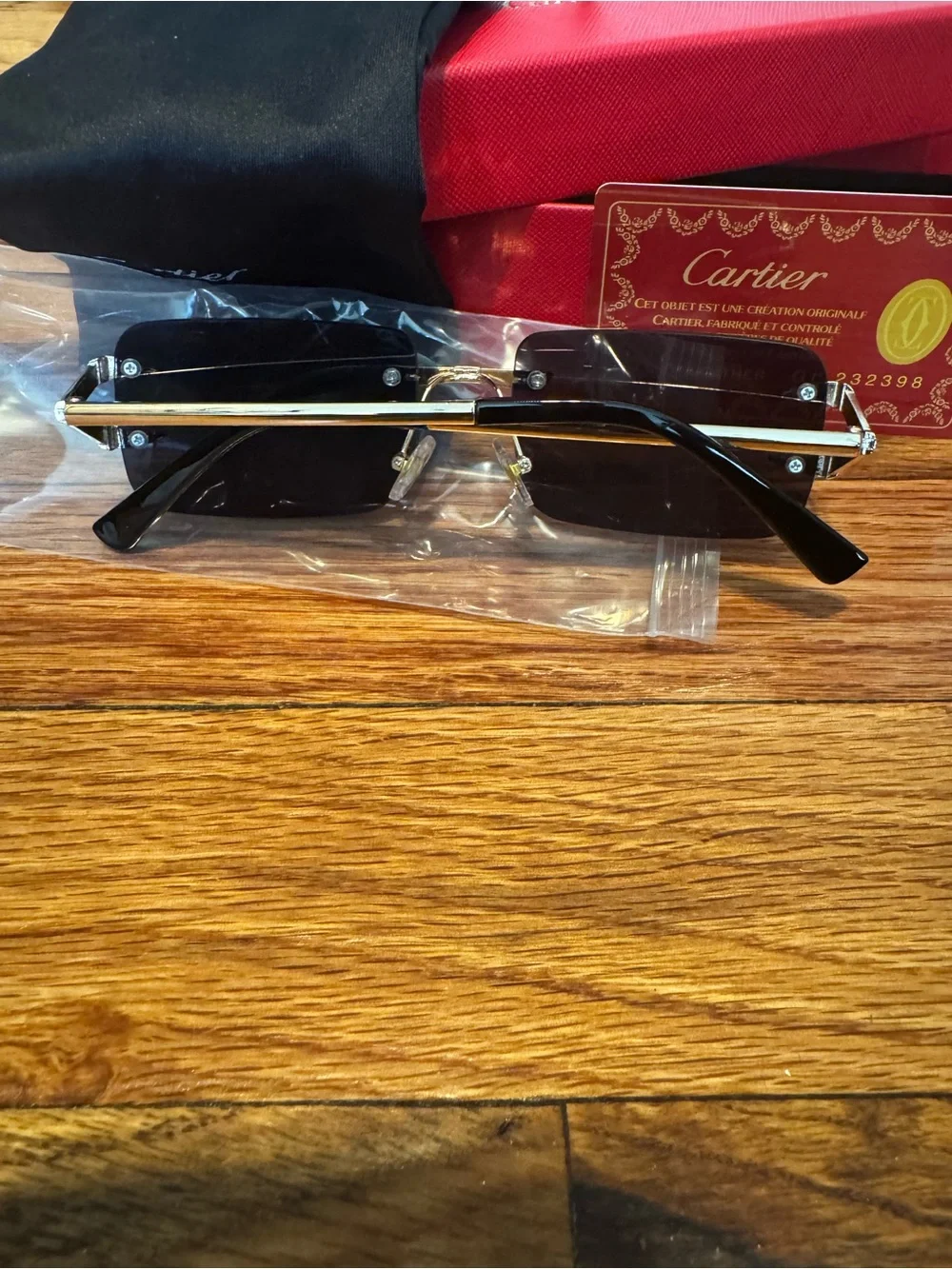 NEW---Cartier Men's Rimless Sunglasses Blue-Gray Lenses with Gold Trim